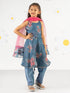 Girl's' Grey Floral Printed Anarkali And Pyjama With Ruffled Dupatta Set